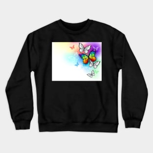 White Background with Rainbow Butterfly Crewneck Sweatshirt